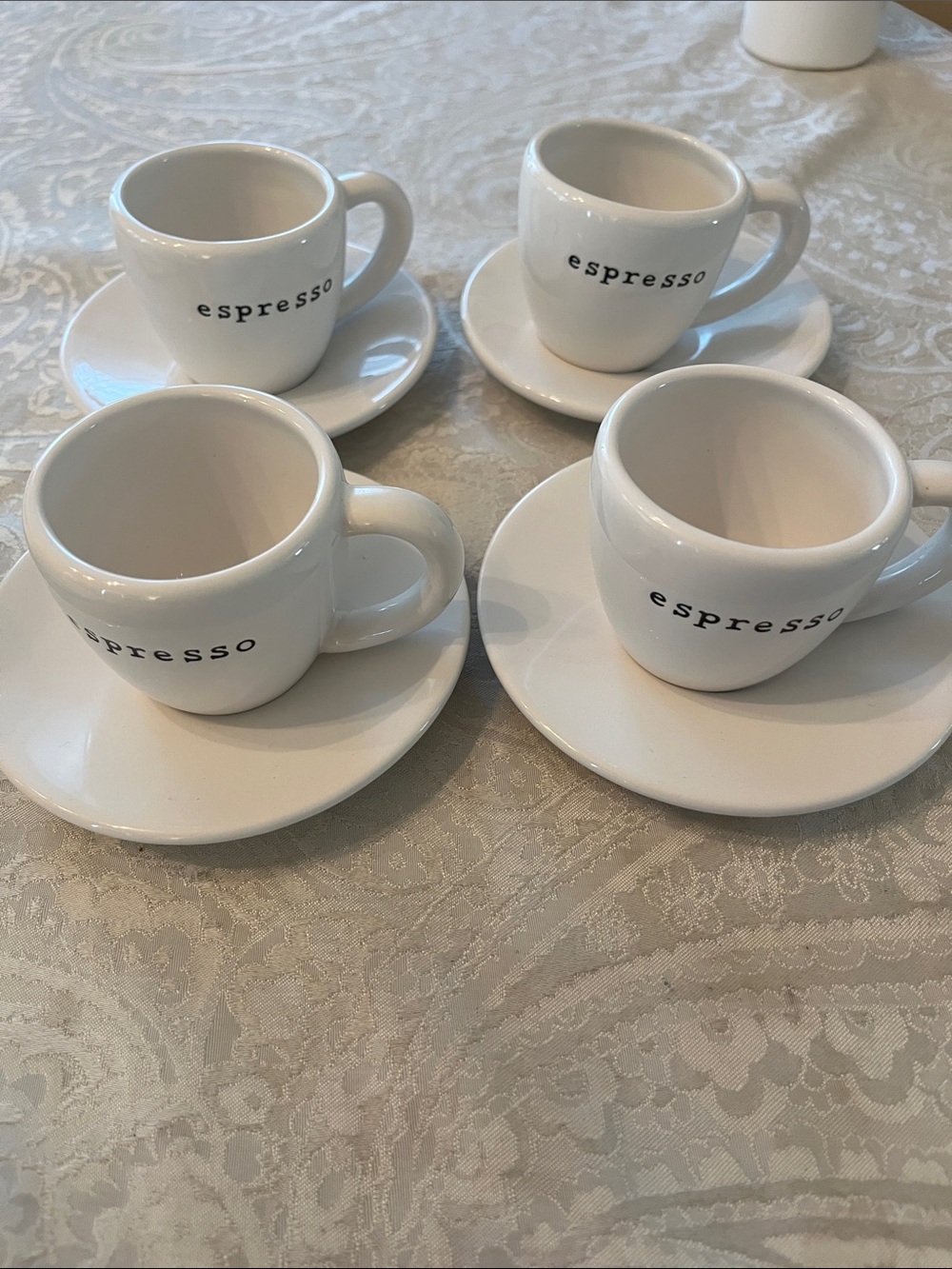 Pottery Barn Espresso Cup and Saucer Set of 4 EUC Coffee Bar